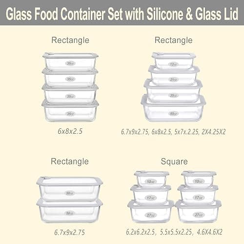 EcoEvo Glass Food Containers with Glass Lid, Microwave Safe Food Storage Container Set, 4 Pack, Airtight Storage Set with Leak Proof Lids, Meal Prep Containers thumbnail 4