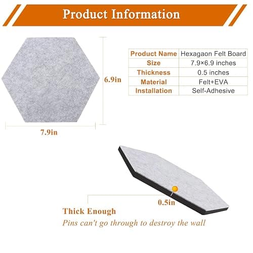 HULAVO 8 Pcs Hexagon Felt Cork Bulletin Board Tiles, Self Adhesive DIY Bulletin Board Pin Board for Office School Home Wall Decor Memos Photos Display(Purple & Pink) thumbnail 3