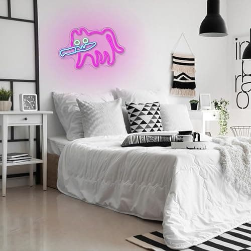 LULANMP Cautiously Cat Neon Sign for Wall Decor Knife Neon Light Adorable LED Neon Sign for Bedroom Zoo Cat Cafe Cat House Store Restaurant Home Kitchen Men Cave Home Bar Decoration(16.9"*12.4") - pink cat thumbnail 6