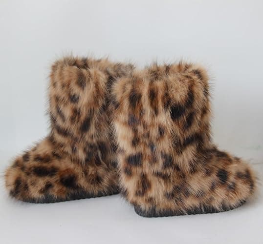 Gegefur Women's Faux fur Boot Furry Fluffy Short Snow Boot Mid-Calf Boots Warm Comfortable Outdoor Flat Shoes thumbnail 2