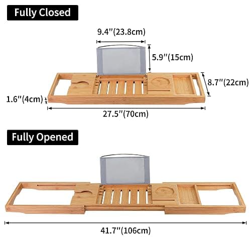 Utoplike Bathtub Caddy Tray, Bamboo Tub Tray with Sliding Towel Holder, Bath Table with Book Holder, Phone Stand and Adjustable Book Reading Rack, Tablet Slots thumbnail 3