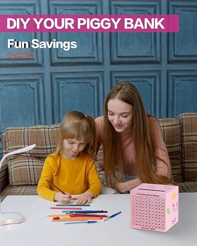 Money Saving Box, Unbreakable Piggy Bank for Adults Save $5,050 Metal Savings Box, 100 Day Money Saving Challenge Stainless Steel Box Must Break to Open 4.72 Inch (Pink) thumbnail 6