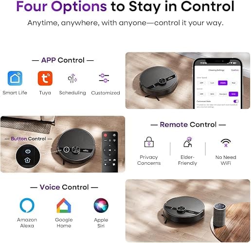 MONSGA Robot Vacuum and Mop Combo, 7000Pa Robotic Vacuum with Lidar Navigation, 180mins Runtime, Tangle-Free Robot Mop, 5 Editable Maps, APP/Remote/Voice Control, Ideal for Hard Floors and Carpets thumbnail 6
