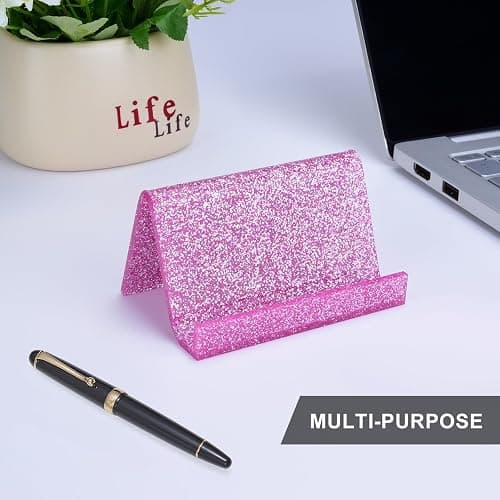 Rouidr Business Card Holder for Desk, 3 Pack Acrylic Business Card Holder Display for Office Desktop, School, Hotel Front Desk, Pink thumbnail 2