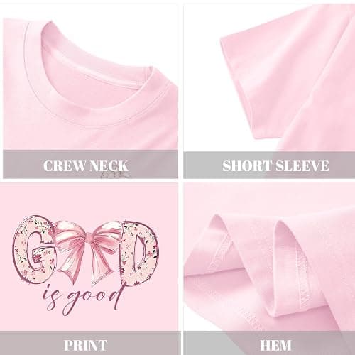 Wedsadl Girls Cute Christian Bow Shirt God is Good Jesus Shirts for Kids Graphic Tee Faith Bible Verse Religious Cotton Tops thumbnail 7