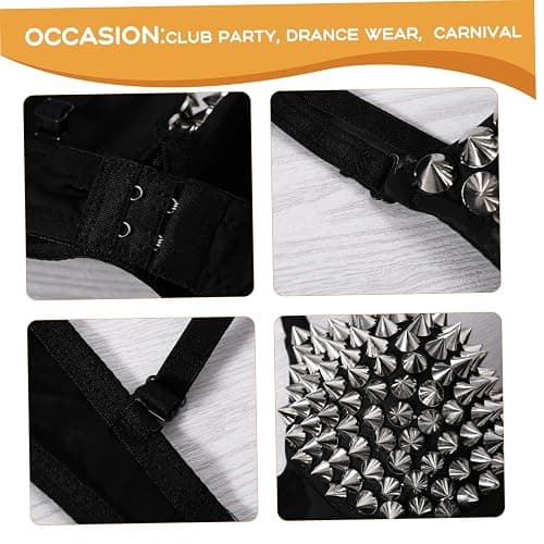 1PC Studded Bra Punk Dancing Performance Silver Metallic Rivets Spiked Bra with Adjustable Strap, for Club Party, Drance Wear, Carnival... thumbnail 2