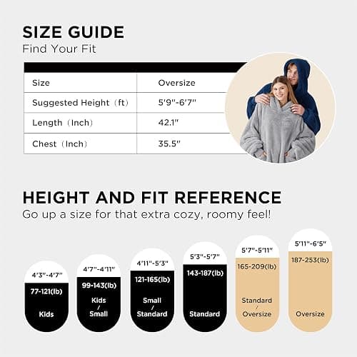 Bedsure Wearable Blanket Hoodie Mothers Day Gifts for Women, Warm Cozy Hoodie Blanket Sweatshirt for Adult Women Men, Charcoal, Oversized thumbnail 7
