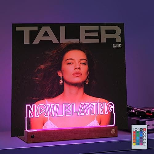 OkiyiD Light Up Now Playing Vinyl Record Stand, Record Holder Stand Display Decor, LED Wooden Base 16 Color Changing with Remote Control,Vinyl Album Storage Gifts for Music Lovers Room Decor - Image 1