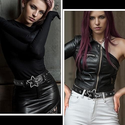 MILAKOO Punk Leather Waist Belt for Women Vintage Accessories for Hippie Skateboarding Enthusiasts - I: Black-star - One Size thumbnail 5