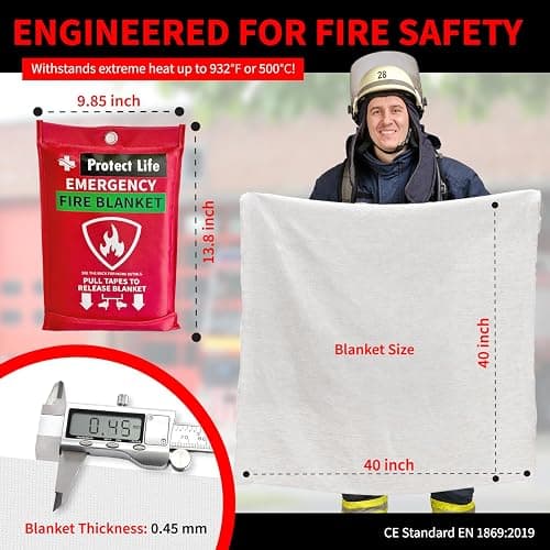 Protect Life Saving Emergency Fire Blankets 1 Pack - 40"x40", Fiberglass Fire Blanket for Home & Kitchen - Fire Suppression or Retardant Tarp - Fire Safety Kit for Car or Camping thumbnail 4