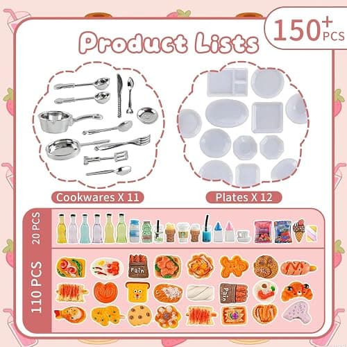 HKLMRO 150Pcs Miniature Food Drink Bottles Adults Dollhouse Soda Pop Cans Pretend Play Kitchen Cooking Game Party Accessories Toys Hamburger Cake Ice Cream Pizza Bread Tableware Doll House Landscape thumbnail 3