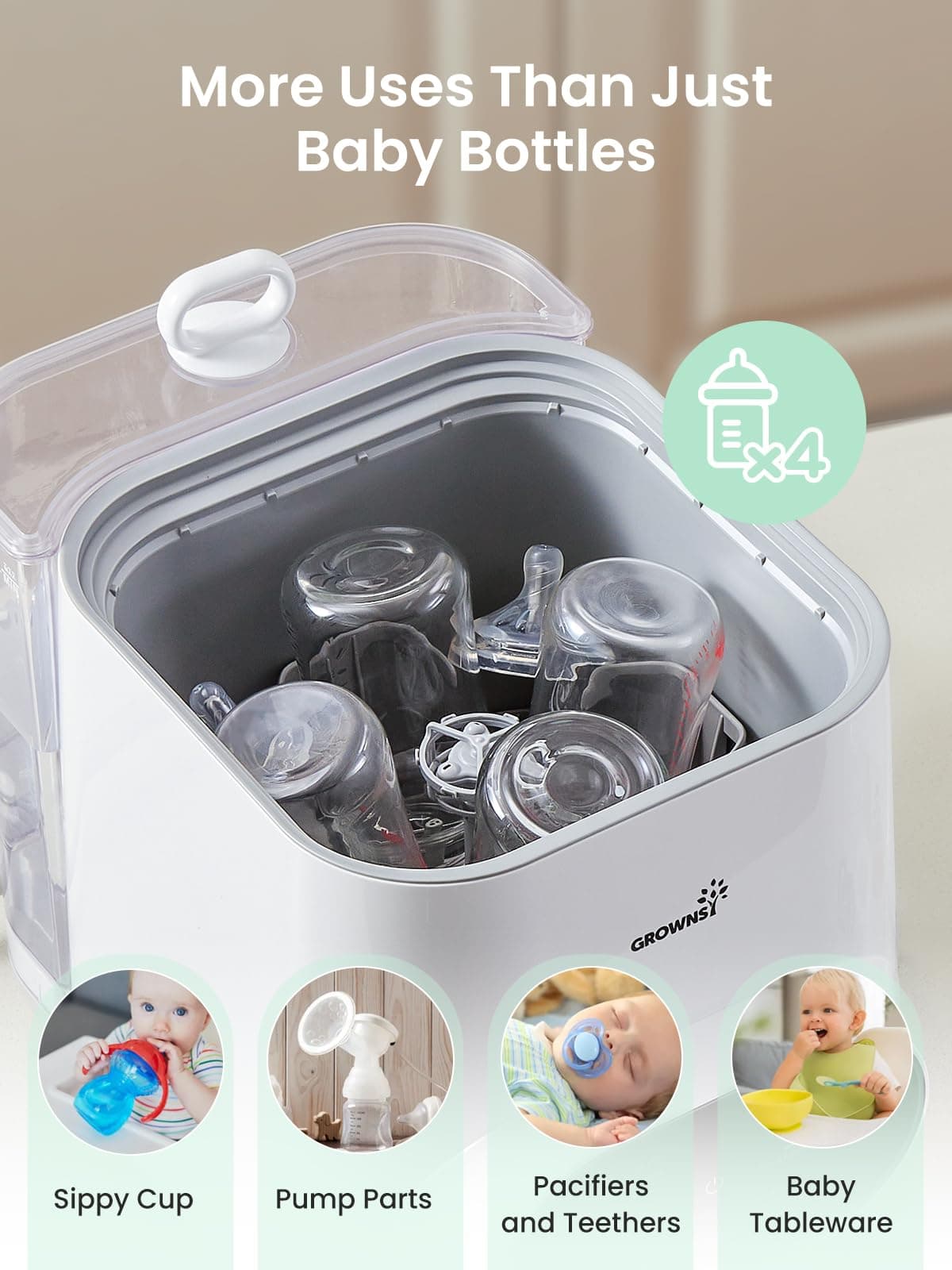 Grownsy EaseClean Bottle Washer Pro | All-in-One Bottle Washer and Sterilizer and Dryer | Baby Bottle Washer for Bottles, Pump Parts & Baby Essentials | Replaces Hand Washing thumbnail 7