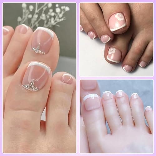 ZAHRVIA 120pcs French Tip False Toe Nails, Ready-to-Use Press On Toenail, Acrylic Fake Nails 12 Sizes Stick On Toenails For Women French Tip Gift for Girls, Easy Application (White Pink) thumbnail 5