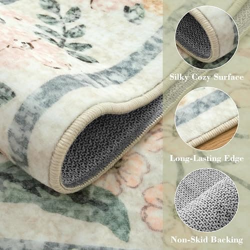 Wonnitar Boho Floral Washable Rugs 5x7, Soft Area Rugs for Bedroom, Ultra-Thin Non Slip Beige Area Carpets, Flower Print Decor Carpet for Living Room Nursery Dining Room Office thumbnail 5