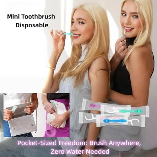 FOREVIVE Mini Toothbrush Disposable with Toothpaste,Tongue Scrapers,Floss and Pick.Travel Tooth Brush Pack for Work or Travel.Individually Wrapped, 10 Count, Mint and Three Other Fruit Flavors - Green+pink|+blue+red - 1 Count (Pack of 12) thumbnail 2