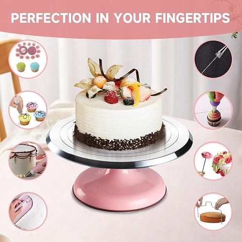 Aluminum Cake Decorating Kit, Baking Supplies Tools for Beginners & Pros | Complete Kit, Smooth Rotating,Cake Stand Turntable for Decorating & Display, 64 Icing Tips, Piping Bags, 2 Spatulas thumbnail 6