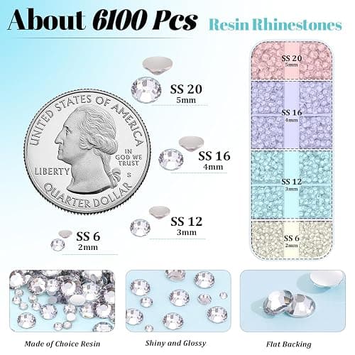 6100Pcs Resin Rhinestones for Crafting with 2Pcs 10ml B7000 Jewelry Glue, 1 Box Flatback Crystals Diamond (Clear) for Bedazzling Crafts DIY Nail Art Non Hotfix Gems for Clothing Shoes Tumblers - 1 Small Pack + 2Pc Glue - Clear thumbnail 2