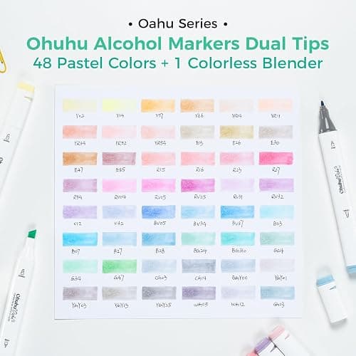 Ohuhu Alcohol Markers 48 Pastel Colors: AP Certificated Double Tipped Art Marker Set for Artists Adults Coloring Illustration - Chisel and Fine Dual Tips - Oahu of Ohuhu Markers - Refillable thumbnail 5