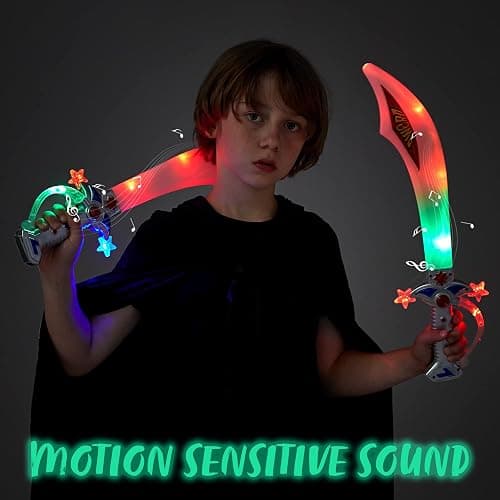 JOYIN 2 Deluxe Pirate 19.5" LED Light Up Flashing Buccaneer Swords with Motion Activated Clanging Sounds for Realistic Play, Halloween Party, by Spooktacular Creations thumbnail 5