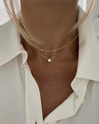 Tewiky Dainty 14k Gold Plated/Silver Cubic Zirconia Necklaces for Women, Simple CZ Jewelry Necklaces Trendy Gifts thumbnail 9