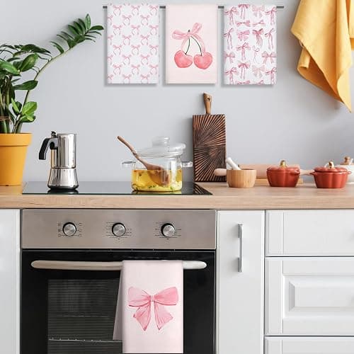 Macarrie 4 Pcs Coquette Kitchen Towels Microfiber,Pink,Bow | Ideal for Drying Cleaning Dishes, Decorative Farmhouse Style, Soft Absorbent Hand Towel Set, Cute Design, Housewarming Gift thumbnail 6