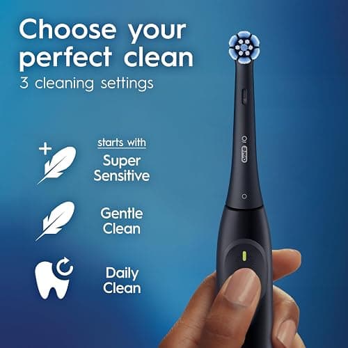 Oral-B Rechargeable Electric Toothbrush, iO2 Starter Kit, 3 Cleaning Modes, Automatic Pressure Sensor to Protect Gums, 2 Brush Heads, Night Black thumbnail 6