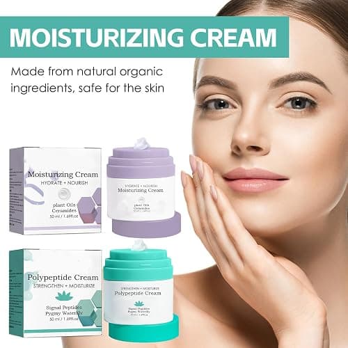 Firming Face Cream,2PCS Face Moisturizer with Vitamin E,Anti Wrinkle Face Cream+Hydrating Facial Moisturiser,Collagen Daily Moisturiser Face,Dark Spot Remover for Face,Day & Night Cream (purple+green) thumbnail 2