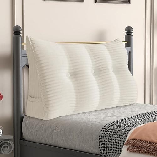Daneey Headboard Pillow Twin, Triangular Wedge Headboard Pillow with Soft Corduroy Fabric, Wedge Bed Backrest Pillow for Sitting Up, Reading or Working, Long Bolster Pillow with Removable Cover, White - Image 1
