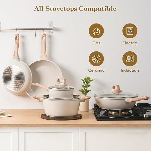 SODAY 12 Pcs Pots and Pans Set Non Stick, Cookware Sets White Granite Induction Cookware, Non-toxic Healthy Nonstick Kitchen Cooking Set with Frying Pan Set, Saucepans (PFAS/PFOA/PFOS Free) thumbnail 8