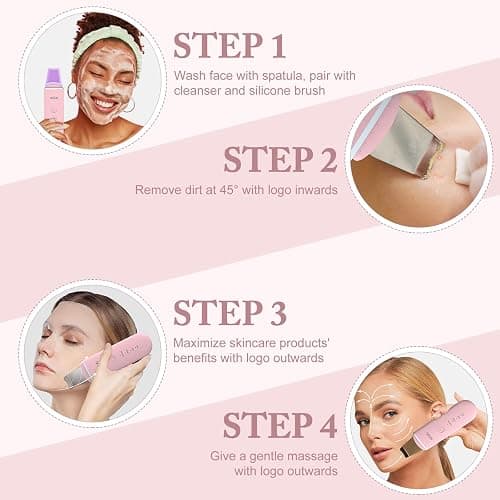 GUGUG Skin Scrubber Face Spatula - Skin Spatula Blackhead Remover Pore Cleaner with 4 Modes, Skin Care Tools-Pink thumbnail 5