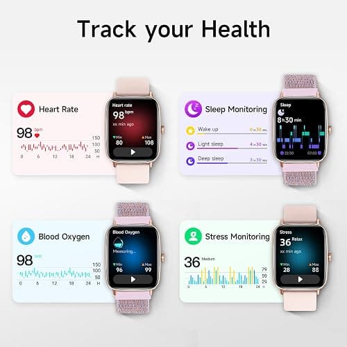 Smart Watch for Women, 1.85" HD Smartwatch Compatible iPhone/Samsung/Android (Answer/Make Calls), 100+ Sport Modes Fitness Tracker with Heart Rate/Sleep/SpO2 Monitor, IP68 Waterproof, with 2 Bands thumbnail 3
