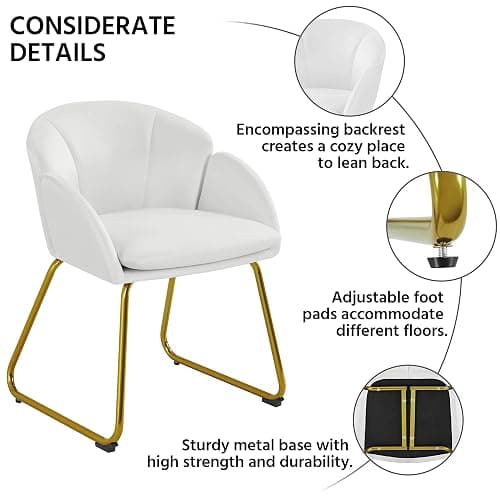 Yaheetech Modern Velvet Vanity Chair Armchair, Flower Shaped Makeup Chair with Golden Metal Legs for Living Room/Makeup Room/Bedroom/Home Office/Kitchen, White thumbnail 6