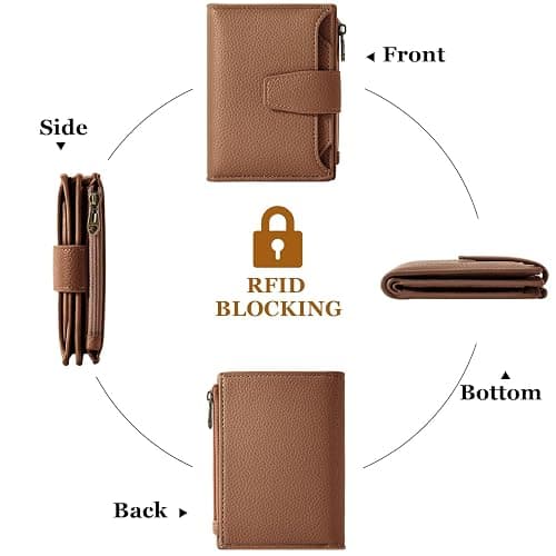 Airkit Small Wallet Women RFID Blocking Genuine Leather Bifold Compact Card Holder for Women with Zipper Coin Pocket 4 ID Windows thumbnail 4