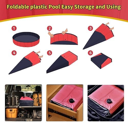 CACSPS Foldable Dog Pool, 55" x 12" Kiddie Pool with Hard Plastic, Non-Slip Dog Bath Tub for Outdoor Backyard, Collapsible Dog Swimming Pool for Kids Dogs Pets (Red) - 55" - Red thumbnail 5