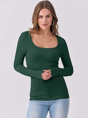 ANRABESS Womens Long Sleeve Shirts Scoop Neck Ribbed Knit Slim Fitted Tops Casual Basic Tee 2025 Fall Fashion Outfits Clothes thumbnail 6