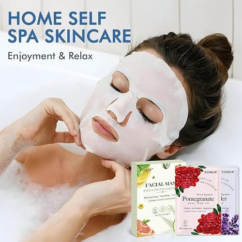 KONEUK 24 Pack Sheet Face Masks Skincare for Women, Hydrating Collagen Essence Face Masks Suitable for All Skin Types, Face Mask Gifts Set for Spa Party, Bulk Facial Masks for Women Skin Care thumbnail 7