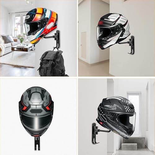 PAHTTO Motorcycle Helmet Rack 2 PCS, Helmet Holder Wall Mount 180 Degree Rotation Helmet Hanger with Double Hook for Coats, Caps, Hats, Motorcycle Accessories thumbnail 8