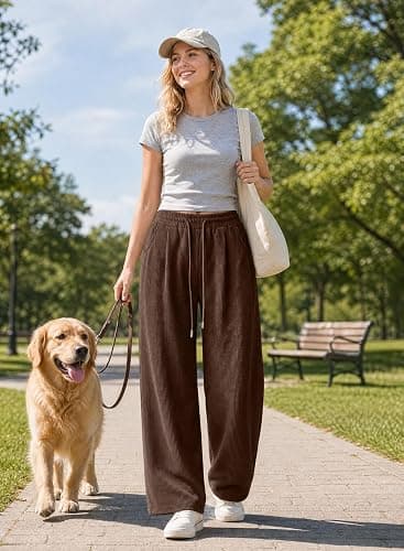 Astylish Women's Corduroy Elastic High Waisted Wide Leg Pants | Straight Leg, Casual Loose, Cozy, Trendy Office Trousers thumbnail 4