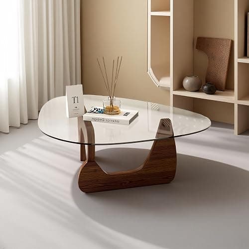 Modern Glass Coffee Table for Living Room, Small mid Century Coffee Table, Stylish Coffee Tables Suitable for Bedroom Living Room Reception Office Tables (Walnut, Small) thumbnail 9