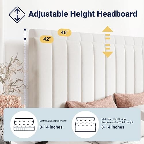 Allewie Full Size Storage Bed Frame, Vertical Channel Tufted Adjustable Headboard, Velvet Upholstered Platform Bed with 4 Oversized Underbed Drawers, Wooden Slats Support, No Box Spring Needed, White thumbnail 4