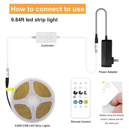 AXMOTUT 9.84ft Smart COB LED Strip Lights, 24V Warm White 2700K Dimmable LED Light Strips, High Bright LED tape light with Power Supply and app Control LED lights for TV,mirror, Kitchen Cabinet, Shelf thumbnail 4