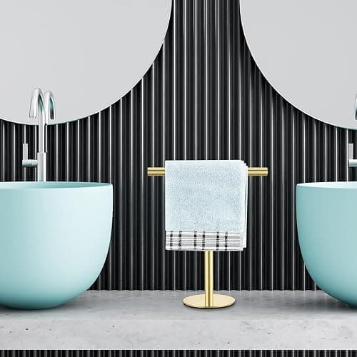 Elibbren Bath Hand Towel Holder Standing, Stainless Steel Golden Towel Bar Rack Stand for Bathroom and Kitchen Vanity Countertop, Modern Towel Holder，1 Pack thumbnail 6