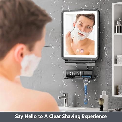 Heated Shower Mirror Fogless for Shaving, 3 Colors Stepless Dimmable Lights Fogless Mirror for Shower, Rechargeable Anti Fog Shaving Mirror for Shower with Razor Holder for Men, Light Memory Function thumbnail 8