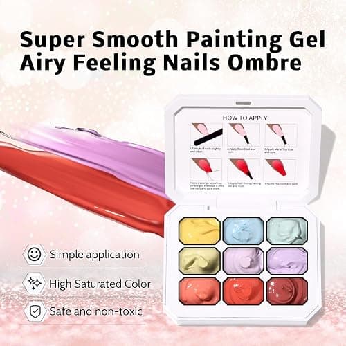 Karroy Sponge Pat Paint Nail Gel & Tools Kit, 9 Colors Ombre Nails Gradient Gel Nail Blush Blooming Aura Nails Drawing Stripper Floral Painting Nail Art, No Wipe, UV/LED Curing (9 Colors Set A) thumbnail 3