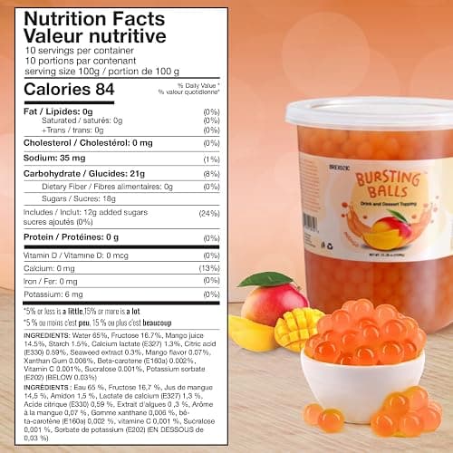 BREXONIC Popping Boba Pearls Bursting Tea Balls Drink & Dessert Topping Strawberry Mango Blueberry Passion Fruit Flavored Bubble Tea Tapioca Pearls (Mango, 2 LB 1 Pack) thumbnail 2