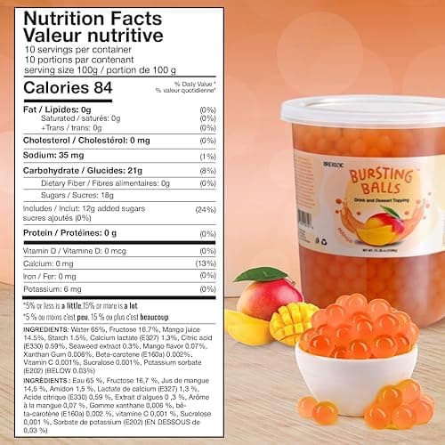 BREXONIC Popping Boba Pearls Bursting Tea Balls Drink & Dessert Topping Strawberry Mango Blueberry Passion Fruit Flavored Bubble Tea Tapioca Pearls (Mango, 2 LB 1 Pack) - Mango - 2 Pound (Pack of 1) thumbnail 2