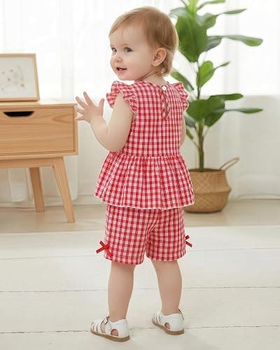 Jecson Toddler Baby Girl Summer Clothes Cotton Ruffled Sleeve Shirt Tops and Shorts Set Outfits 12Months-4T thumbnail 4