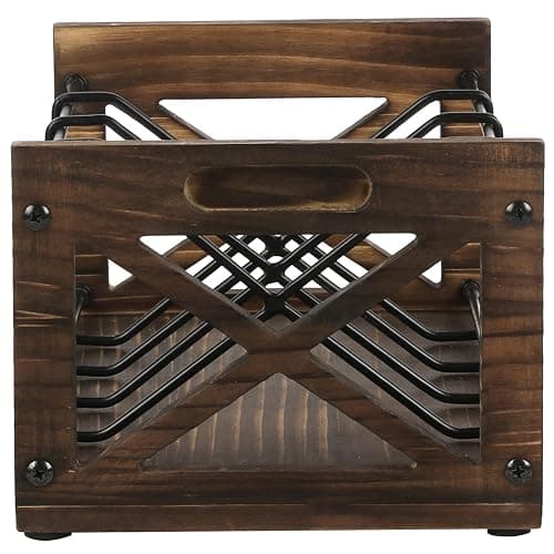 FARM IN CD Storage Holder, 5-Slot Farmhouse Industrial CD & DVD Storage Rack with Handles, Barn Door “X-Cross” Design, Rustic Solid Burnt Wood and Black Metal Wire thumbnail 5