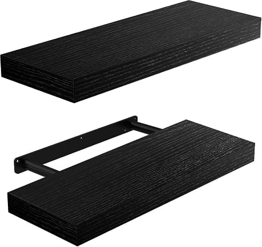 Amada HOMEFURNISHING Floating Shelves Wall Mounted, 15 x 7 Inch Wall Shelves for Bathroom, Bedroom, Living Room, Black Shelves Set of 2 - Image 1