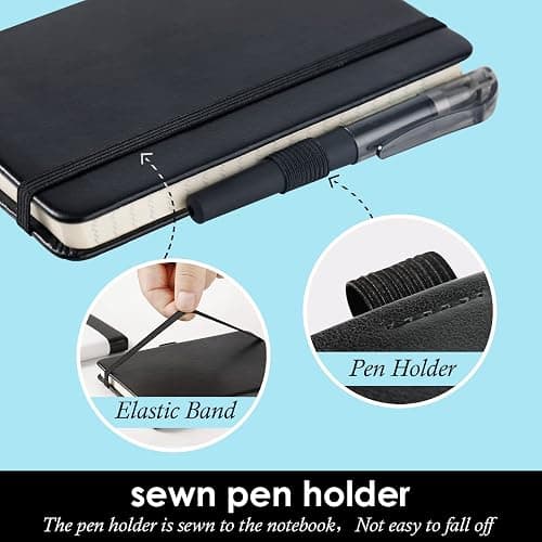 Small Notebook Pocket Journal, A6 3.7" x 5.7", 3 Pack, Black Leather Cover | With Pens, Hardcover, 100Gsm Thick Lined Paper, For Women Men Work Writing Note Taking, School Office Supplies thumbnail 3